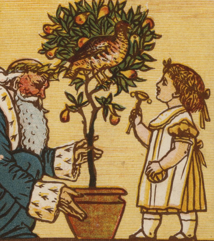 Rapphøne i et pæretre (farge litho) av Walter Crane