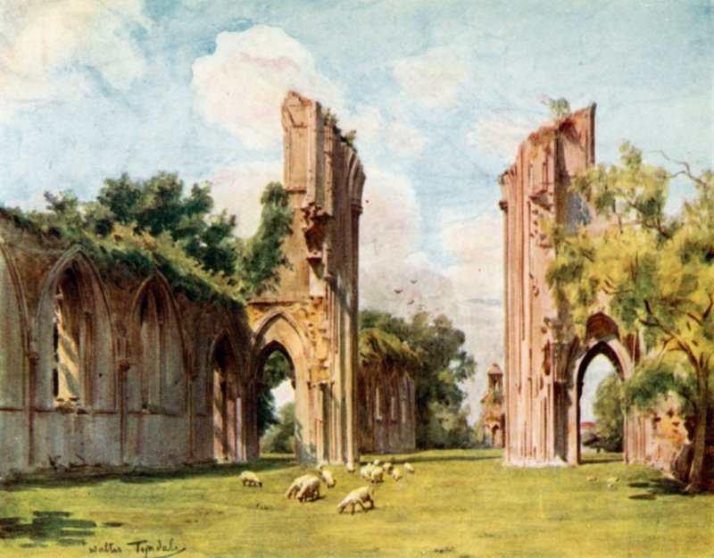 Glastonbury Abbey (farge litho) av Walter Frederick Roofe Tyndale