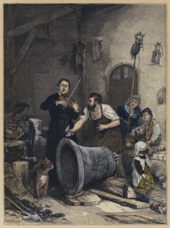 The Toning of the Bell (farget gravering) av Walter Shirlaw