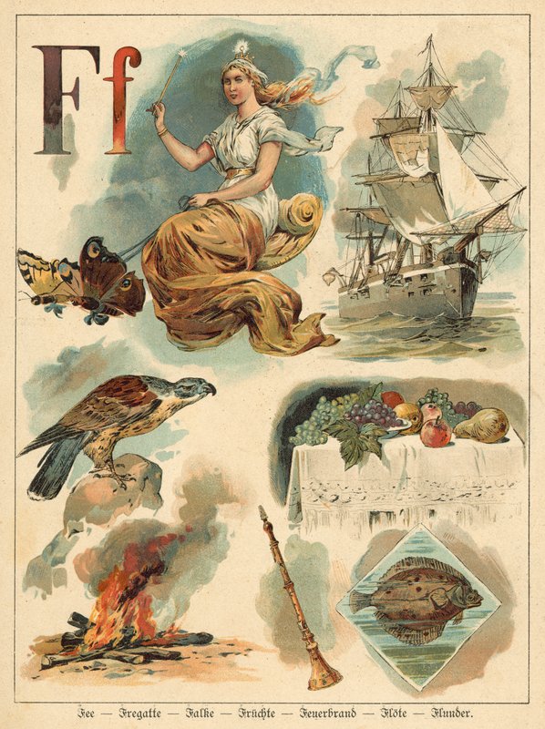 Bokstaven F (chromolitho) av Walter Zweigle