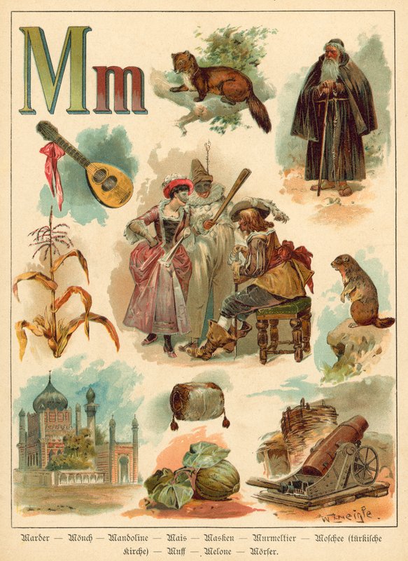 Bokstaven M (chromolitho) av Walter Zweigle