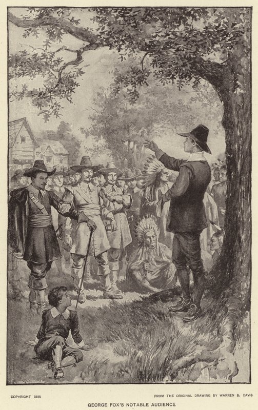 George Foxs bemerkelsesverdige publikum (litho) av Warren B. Davis