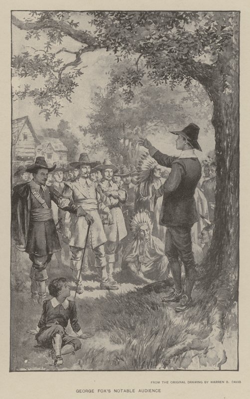 George Foxs bemerkelsesverdige publikum (litho) av Warren B. Davis
