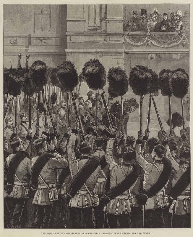 The Royal Review, vaktene ved Buckingham Palace, Tre jubel for dronningen! av William Heysham Overend