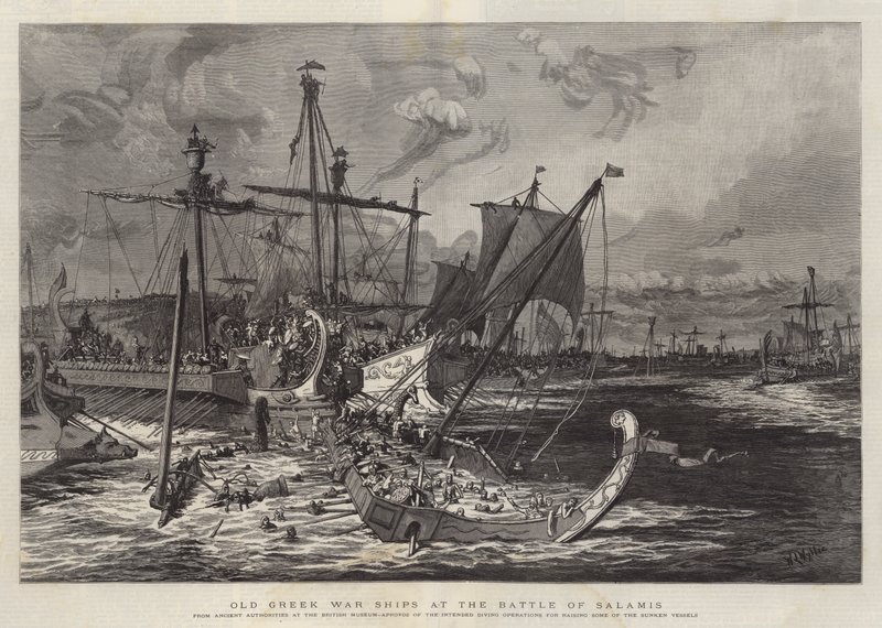 Gamle greske krigsskip i slaget ved Salamis av William Lionel Wyllie