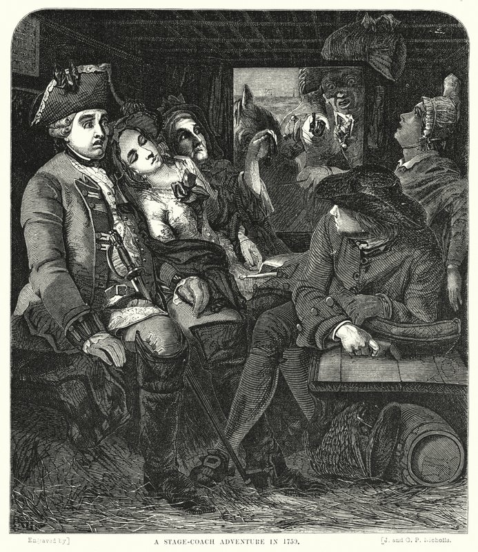 Et scene-coach-eventyr i 1750 av William Powell after Frith