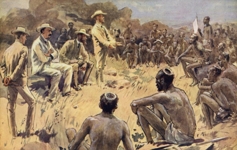 Cecil Rhodes i råd med Matabele-høvdingene av William Rainey