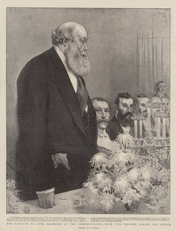 Banketten til Lord Salisbury i Constitutional Club, premieren holdt sin tale av William Small