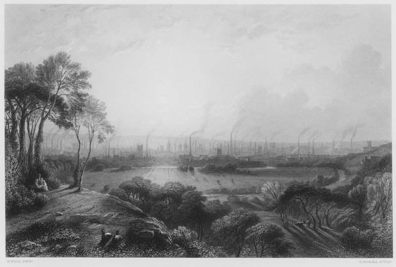 Manchester, fra Kersal Moor, fra bildet i Royal Collection av William Wyld