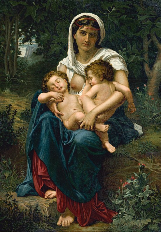 Veldedighet (chromolitho) av William Adolphe (after) Bouguereau