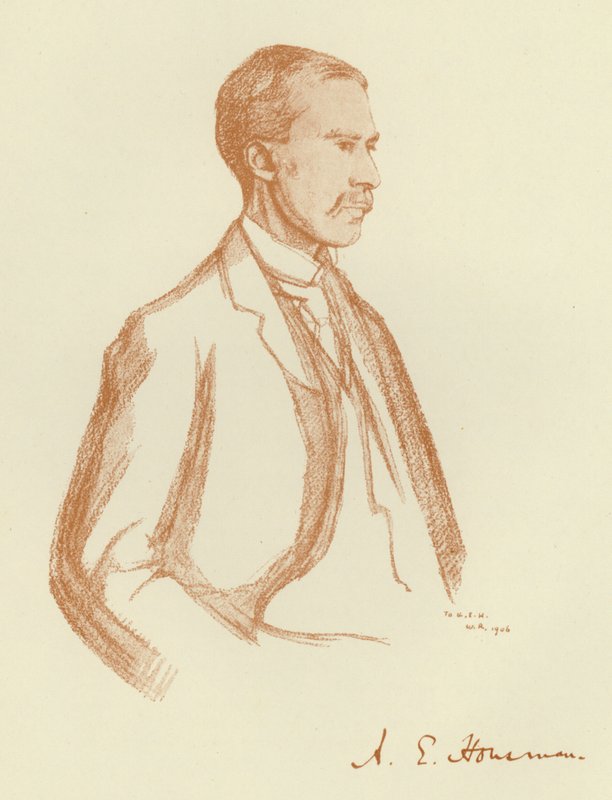 A E Housman, portrett (litho) av William (after) Rothenstein
