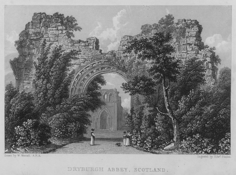 Dryburgh Abbey, Skottland (gravering) av William (after) Westall