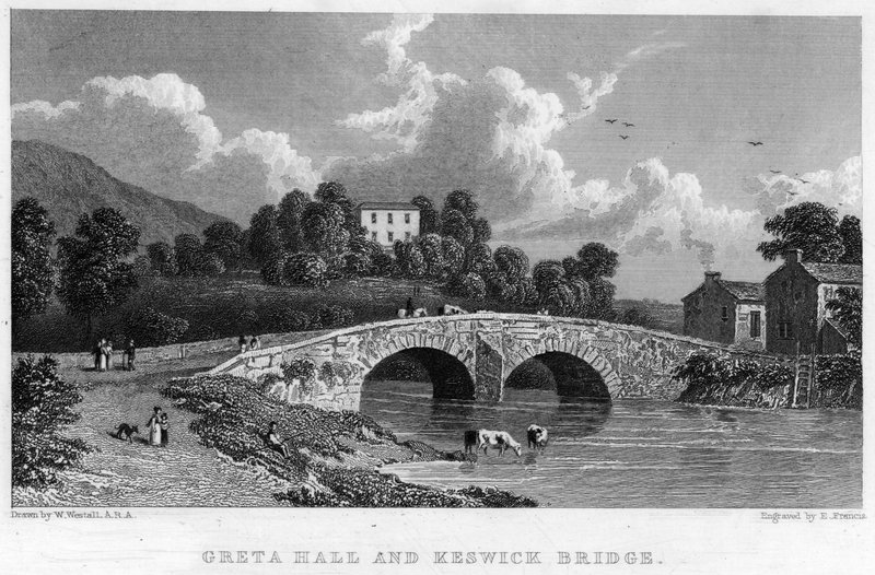 Greta Hall og Keswick Bridge (gravering) av William (after) Westall