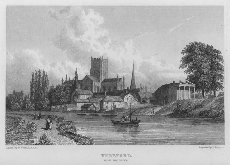 Hereford, fra elven (gravering) av William (after) Westall