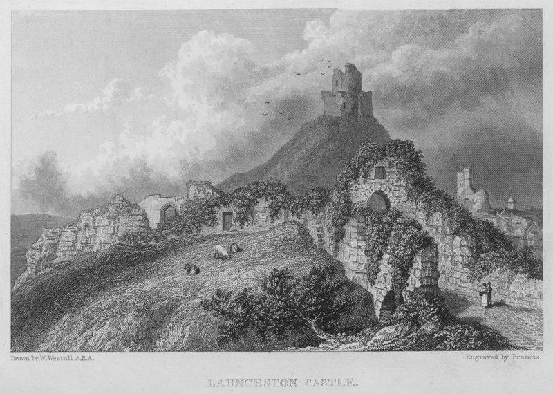 Launceston Castle (gravering) av William (after) Westall