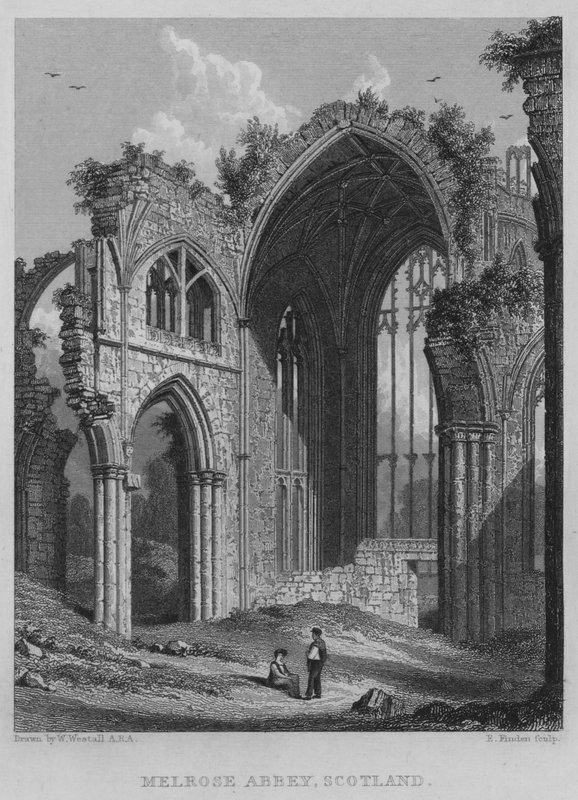 Melrose Abbey, Skottland (gravering) av William (after) Westall
