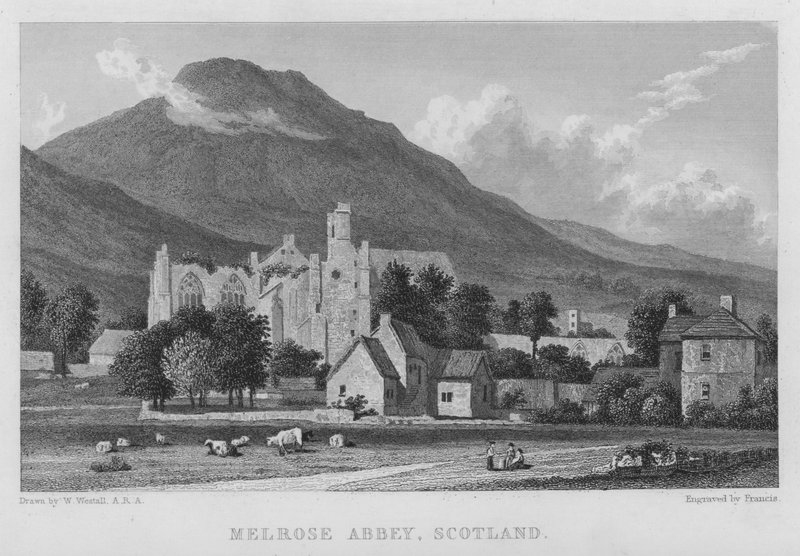 Melrose Abbey, Skottland (gravering) av William (after) Westall