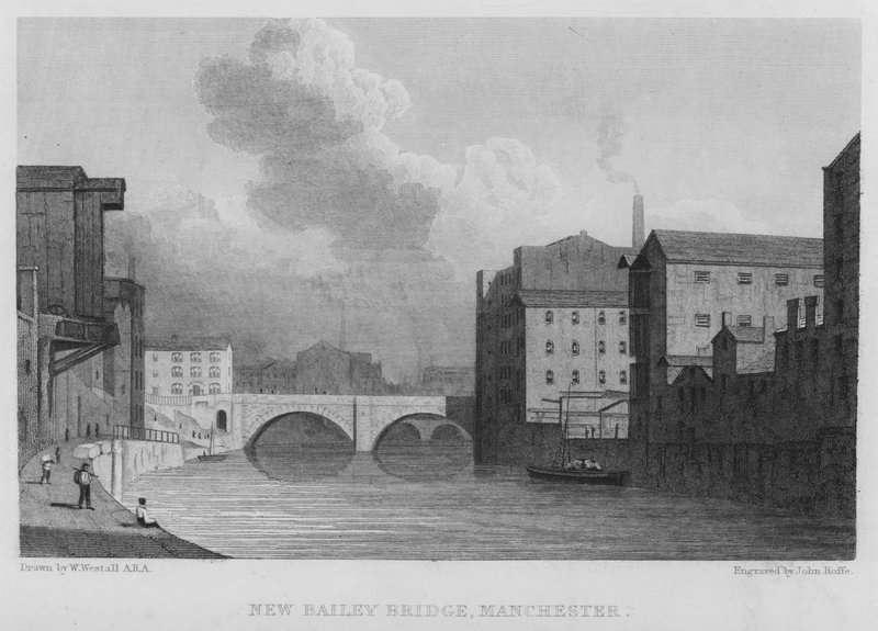 New Bailey Bridge, Manchester (gravering) av William (after) Westall