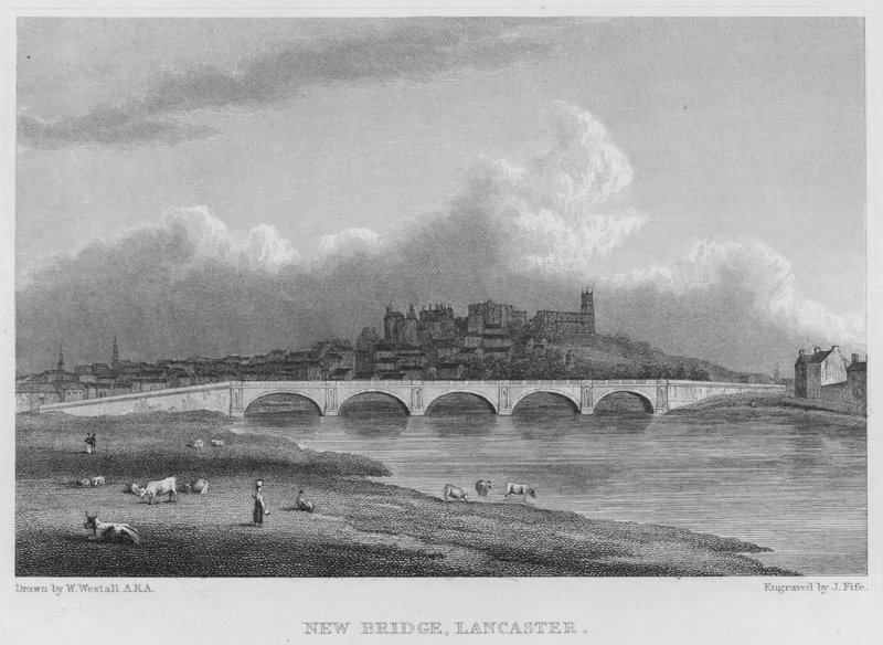 New Bridge, Lancaster (gravering) av William (after) Westall