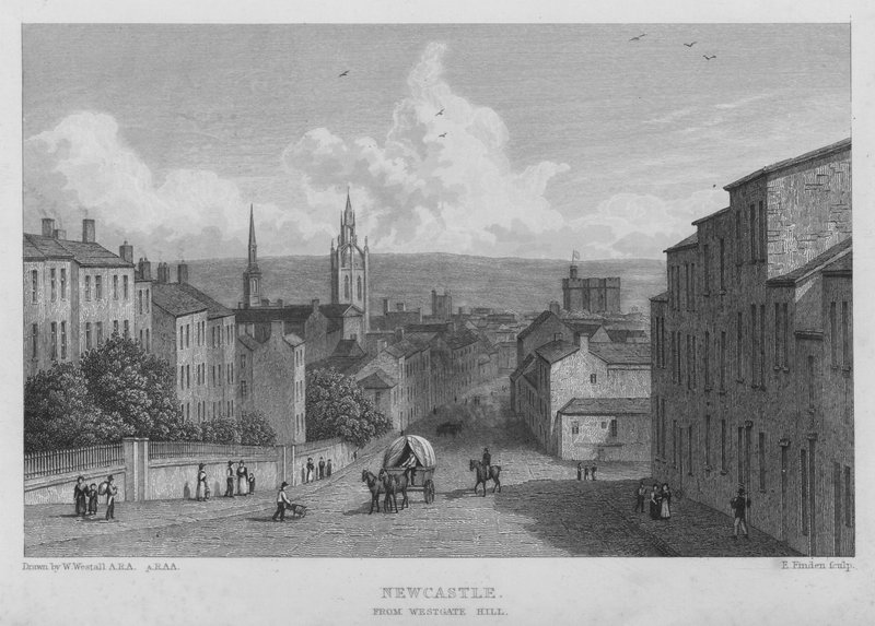 Newcastle, fra Westgate Hill (gravering) av William (after) Westall