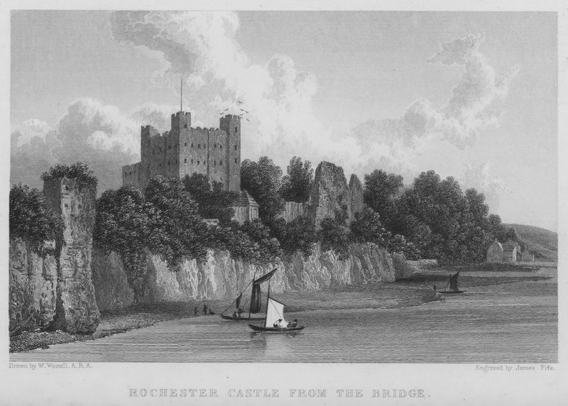 Rochester Castle, fra broen (gravering) av William (after) Westall