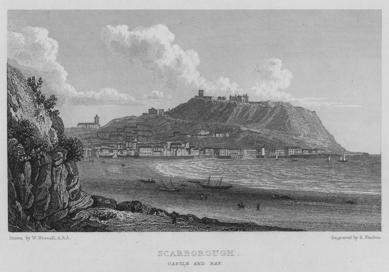 Scarborough, Castle and Bay (gravering) av William (after) Westall