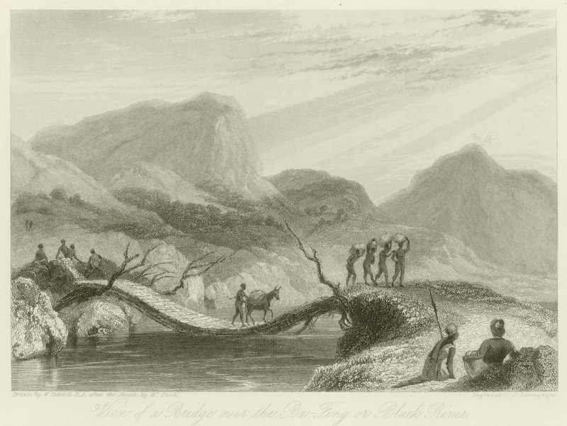 Utsikt over en bro over Ba-Fing av William Daniell