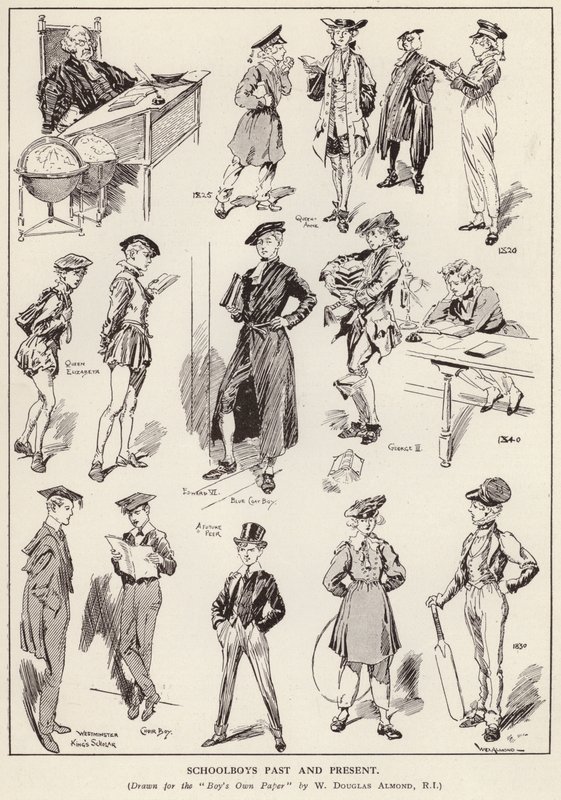 Skolegutter gjennom tidene (litho) av William Douglas Almond