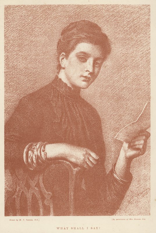 Hva skal jeg si? (litho) av William Frederick (after) Yeames