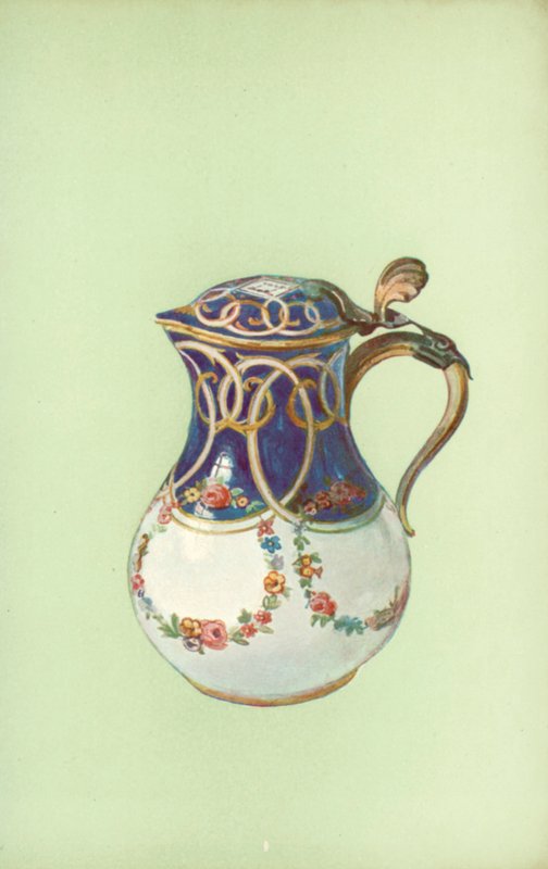 Kanne, Sevres, kongeblå (farge litho) av William Gibb