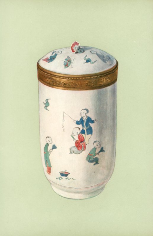 Toilette-pott, Chantilly, med japansk design (farge litho) av William Gibb