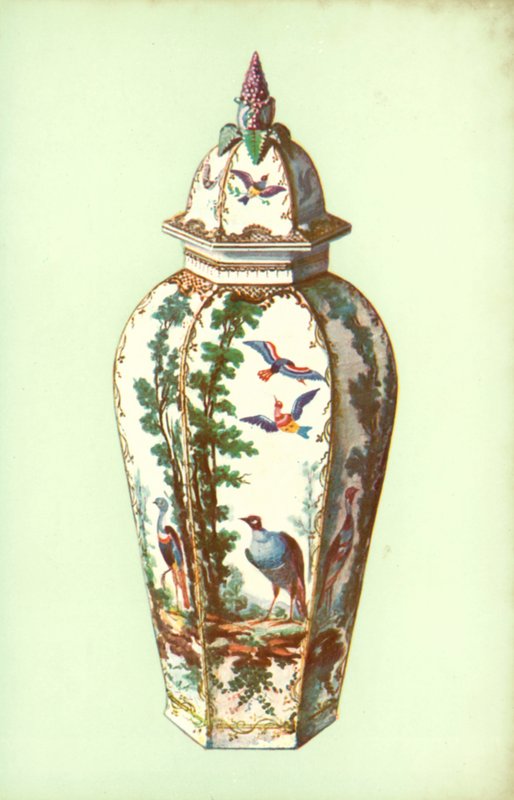 Vase, Bristol, med eksotiske fugler (farge litho) av William Gibb