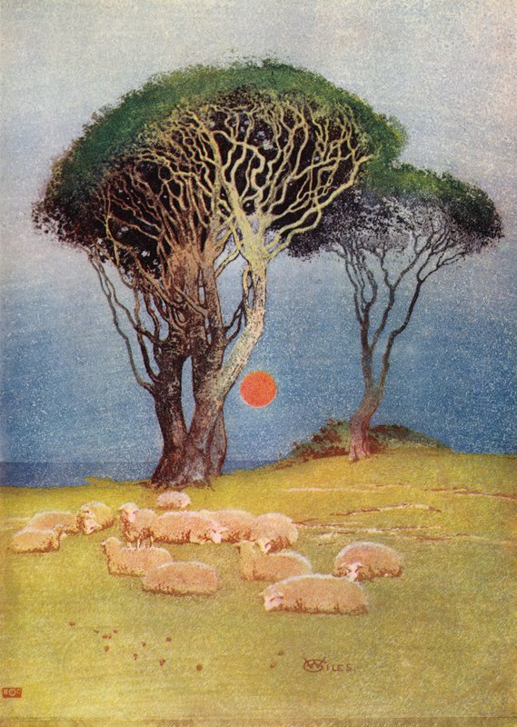 Midtsommernatt (farge litho) av William Giles