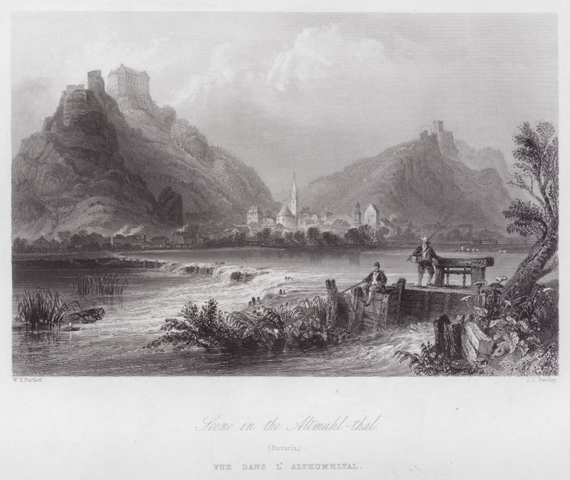 Scene i Altmuhl-thal, Bayern (gravering) av William H. Bartlett