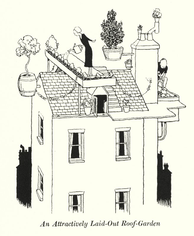 En attraktivt anlagt takhage (litho) av William Heath Robinson