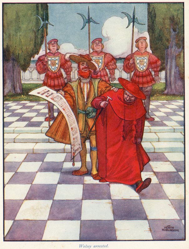 Kardinal Wolsey arrestert av William Heath Robinson