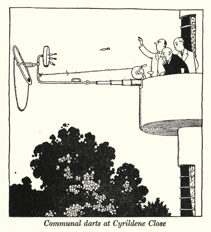Felles dart på Cyrildene Close (litho) av William Heath Robinson