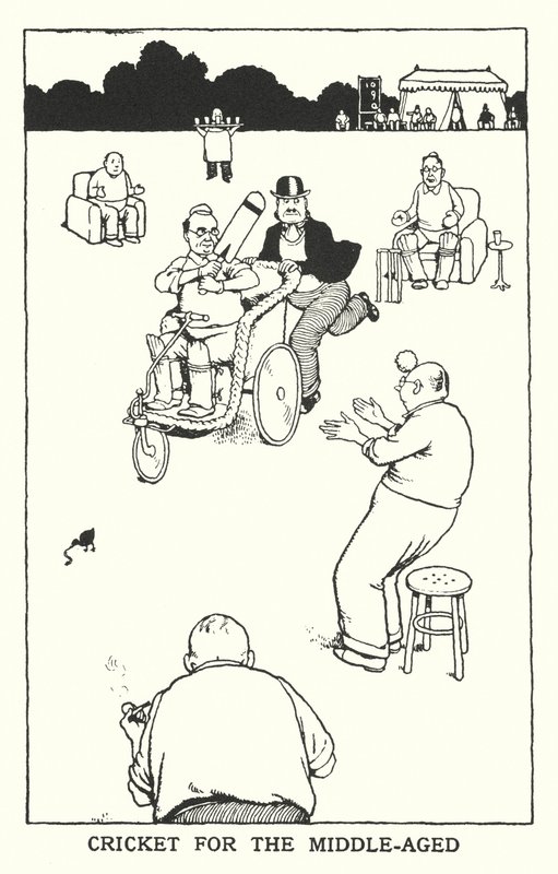 Cricket for middelalderen (litho) av William Heath Robinson