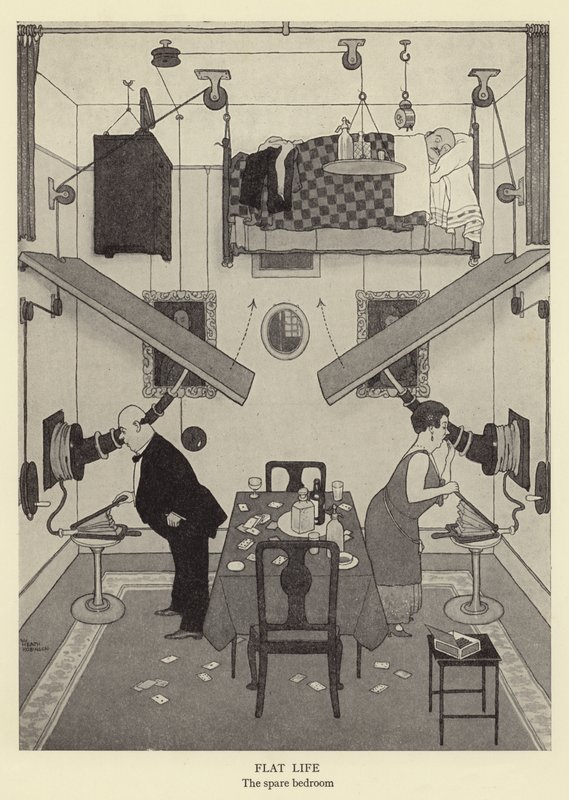 Flatt liv, det ekstra soverommet litho av William Heath Robinson