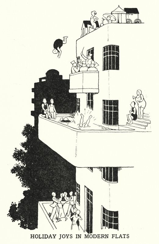 Ferieglede i moderne leiligheter (litho) av William Heath Robinson