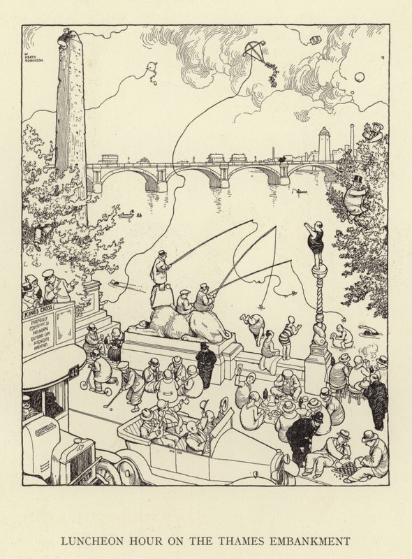 Lunsjtime på Thames Embankment av William Heath Robinson