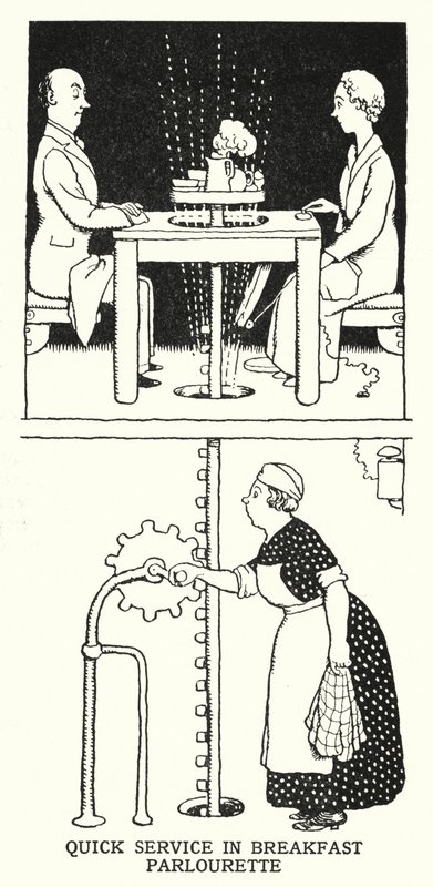 Rask service i frokostsalongen (litho) av William Heath Robinson