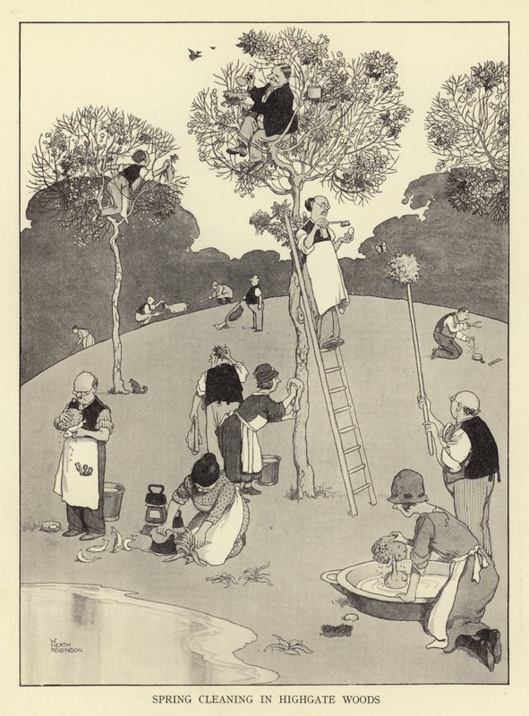 Vårrengjøring i Highgate-skogen av William Heath Robinson
