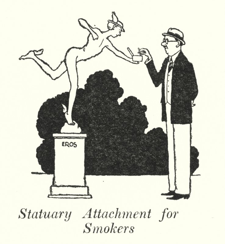 Statuære feste for røykere (litho) av William Heath Robinson