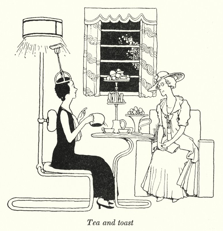 Te og toast (litho) av William Heath Robinson