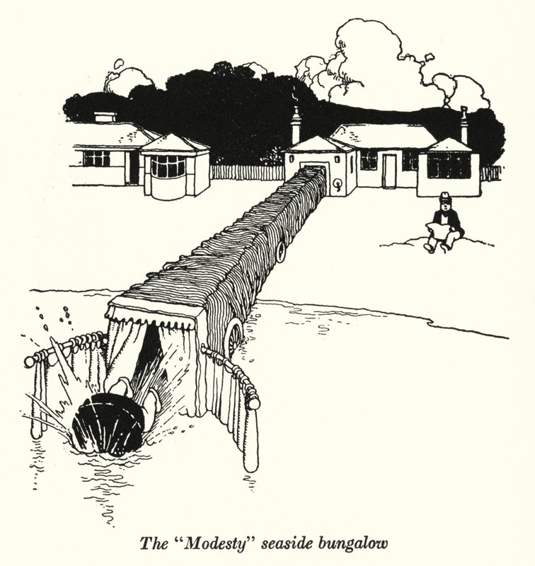 Bungalowen "Modesty" ved sjøen (litho) av William Heath Robinson
