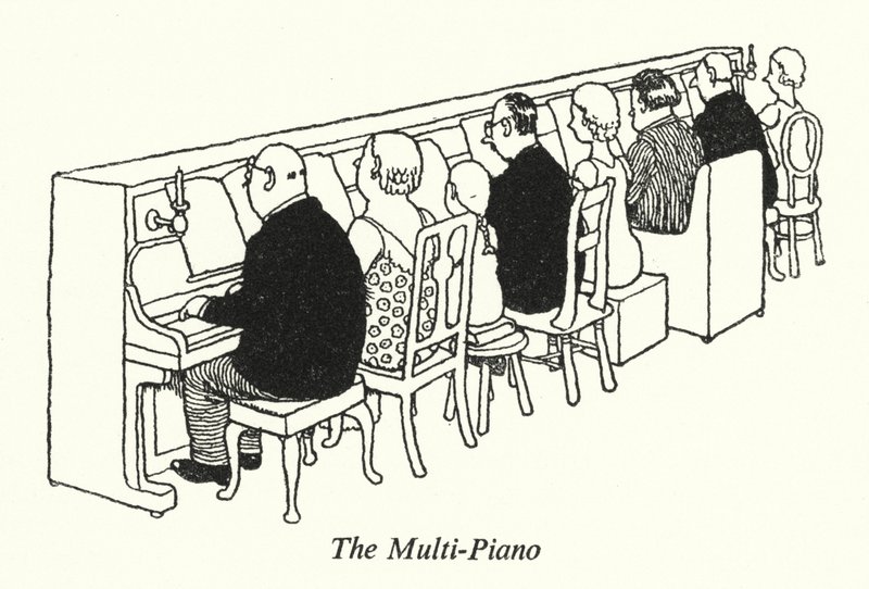 Multi-pianoet (litho) av William Heath Robinson