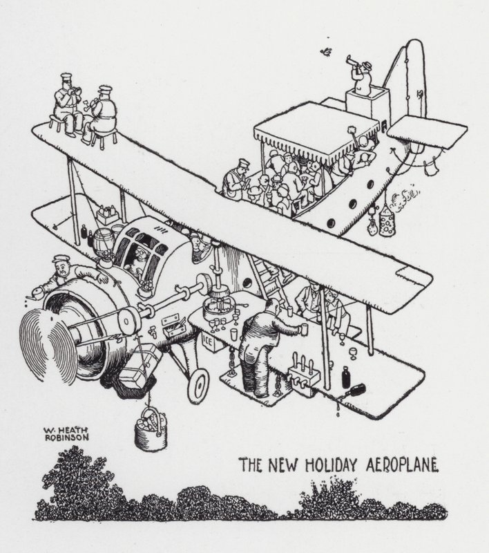 Det nye ferieflyet (litho) av William Heath Robinson