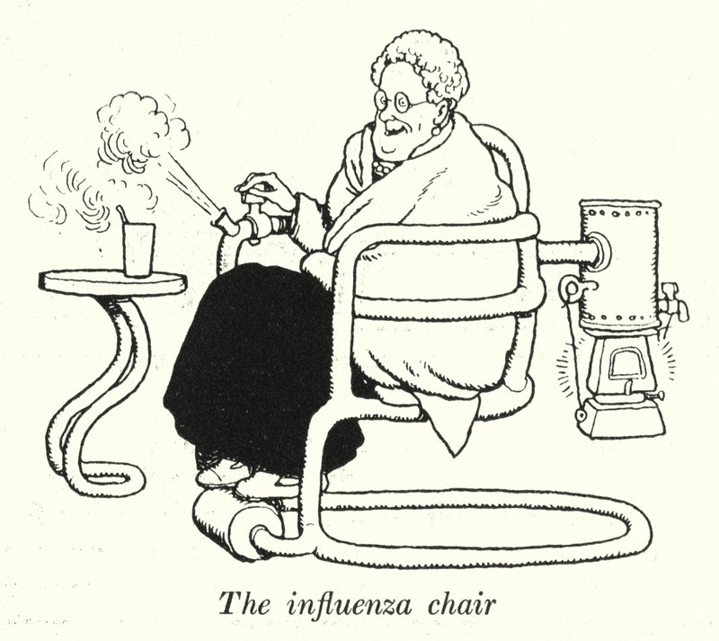 Influensastolen (litho) av William Heath Robinson