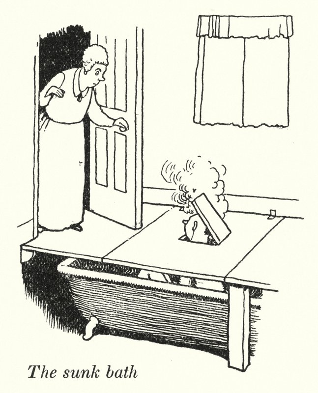 Det senkede badet (litho) av William Heath Robinson